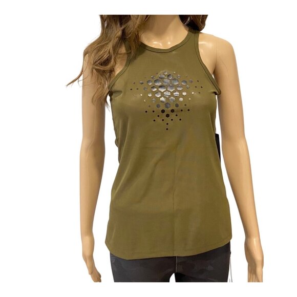 Karma Womens Olive mesh Sleeveless Racerback Top XS - Picture 4 of 16